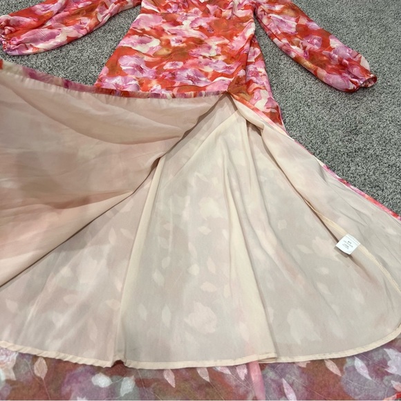 NWT Hello Molly  Orange Pink Side Slit Midi Floral Dress Women’s Size Small - Picture 8 of 15